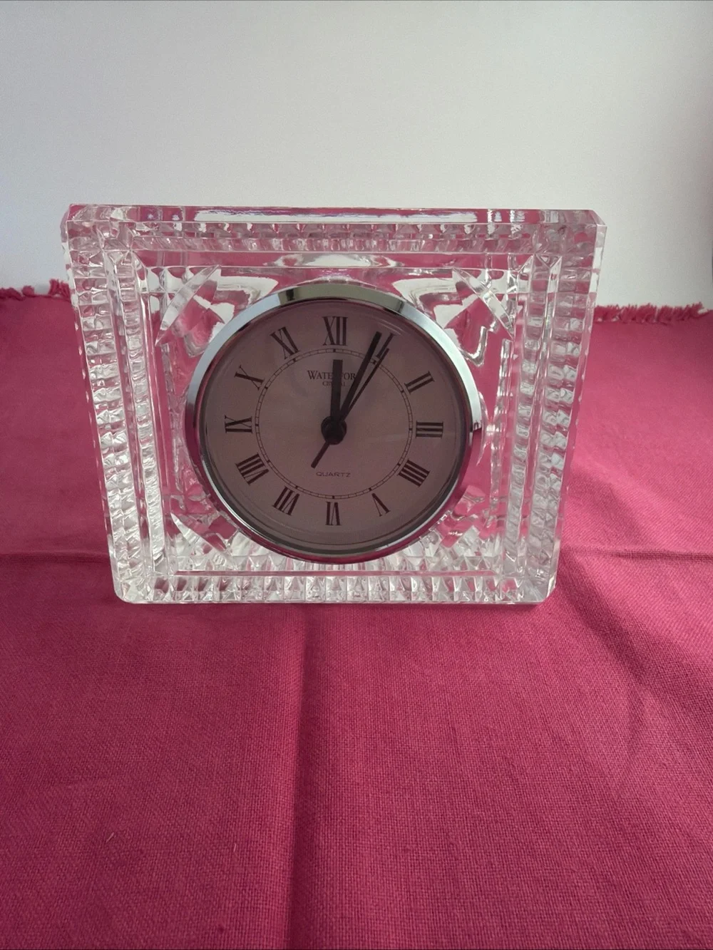 Waterford Cut Crystal Rectangular Desk Clock Vintage 4.75” x 4”